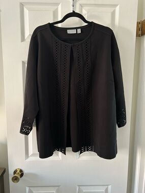 Susan Graver Black Laser-Cut Open Front Jacket